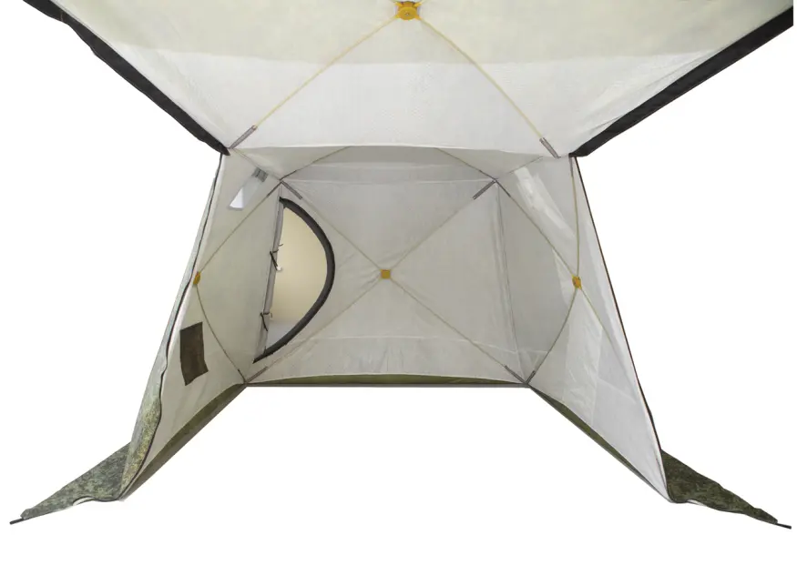 Палатка зимняя КУБ 4 камуфляж (трехслойная), с навесом