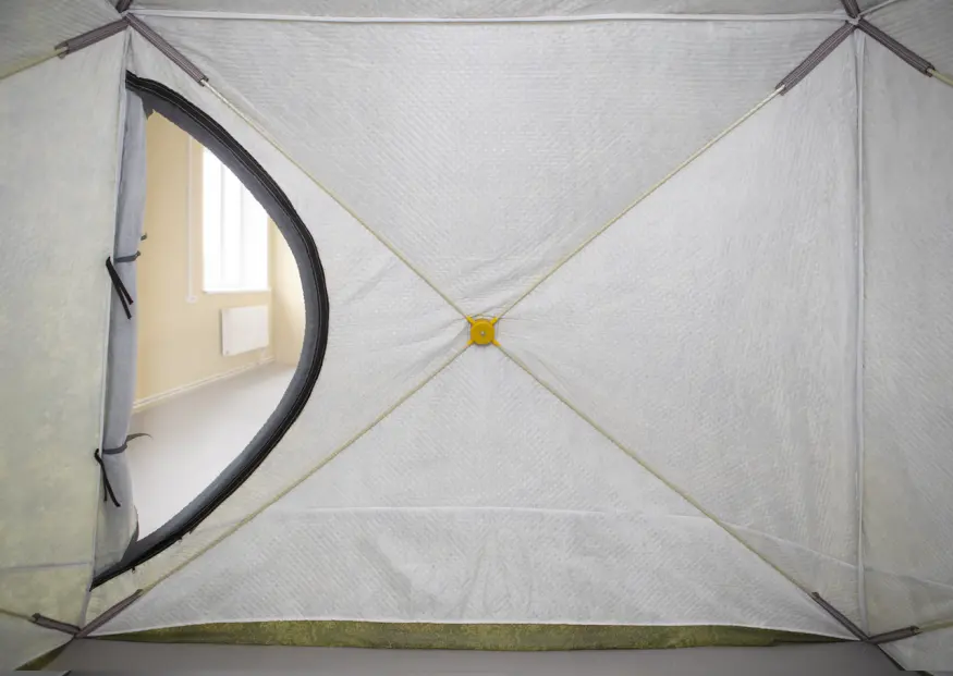 Палатка зимняя КУБ 4 камуфляж (трехслойная), с навесом