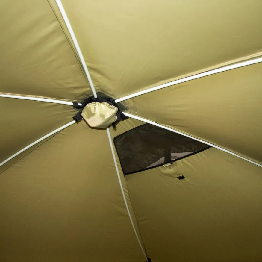 Шатер СЛЕДОПЫТ быстросборный, 6 стен, 3,35х3,85 м, h-2,25 м, S по полу 9,3 кв.м ОЛИВА