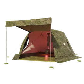 Палатка зимняя ЧУМ 3 (трехслойная, пиксель с выводом под трубу и навесом)