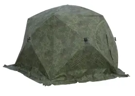 Палатка зимняя ЧУМ 3 (трехслойная, пиксель с выводом под трубу и навесом)