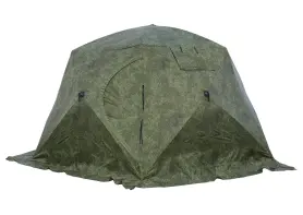 Палатка зимняя ЧУМ 2 (трехслойная, пиксель с выводом под трубу и навесом)